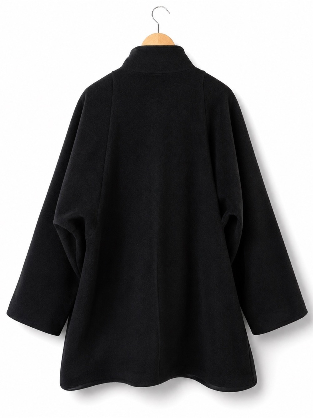 EATON Vintage Coat Double Breasted Ribbed Batwing Black Wool - Picture 4 of 15